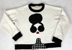 Alice & Olivia Gleeson Stace Face Applique Embellishments Crewneck Sweater S/P - Picture 1 of 7
