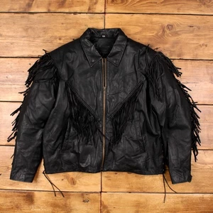 Vintage Dream Apparel Leather Jacket 3XL 90s Biker Western Fringe Black - Picture 1 of 9