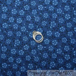 BonEful Fabric FQ Cotton Quilt Blue Tone Tonal Flower VTG Dot Leaf Calico Garden - Picture 1 of 6