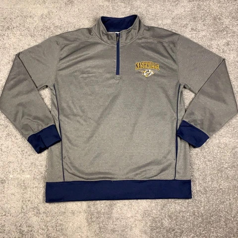 Nashville Predators Sweater Mens Large Gray Blue Sweatshirt Jumper Pullover NHL Cover