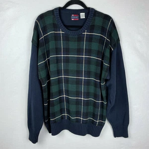 Vintage 90s BUGLE BOY Blackwatch Plaid Sweater 100% Cotton Blue Green Gr. L - Bild 1 von 4