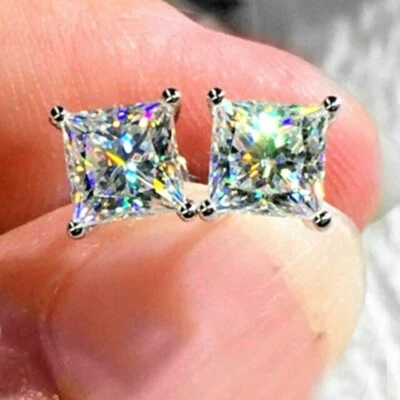 5Ct Princess Cut Lab Created Diamond Women's Stud Earring 14K White Gold Plated - Image 1 of 4