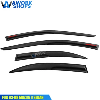 Fits Fits 03-08 Mazda 6 Sedan Window Visors Rain Guard  Mugen Style w/ Red Sport - Image 1 of 4
