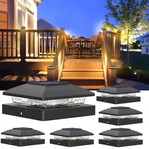 6 Pack Solar LED Post Light Deck Cap Fence Landscape Lamp Modern Vinyl Wood 2024 - Picture 1 of 15