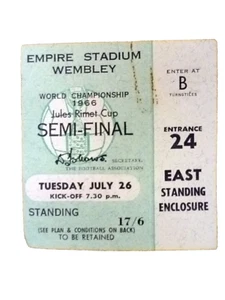1966 World Cup Semi Final Ticket - England v Portugal, 26 July - Vg & Original - Picture 1 of 2