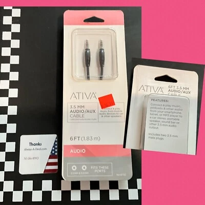 ATIVA AUX CABLE 6 FOOT - 3.5mm Auxiliary Audio Cable, 6’, Black, 26917 427-822 - Image 1 of 4