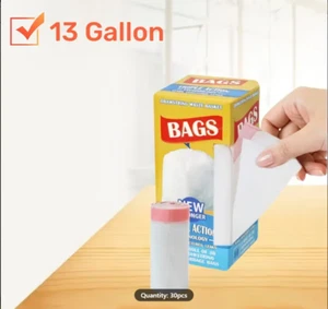 NEW - 30pcs 13 Gallon White Unscented Tall Kitchen Drawstring Trash Bags Garbage - Picture 1 of 9