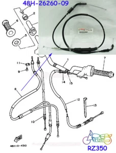 Yamaha RZ350 RZ350L RZ350N RD350YPVS Throttle n Pump Cable Assy OEM 48H-26260-09 - Bild 1 von 3