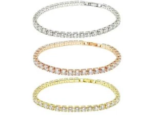 18k White Gold Plated Round CZ 4mm Tennis Bracelet For Women 7" - 3 Colors - Picture 1 of 9