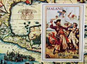 GB SEALAND Block Blackbeard Piraten Pirates Battle Kampf Painting Gemälde Schiff - Bild 1 von 1