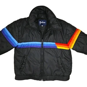Yukon Puffer Jacket Rainbow Black Vintage 80's Unisex Size Medium Ski - Picture 1 of 11