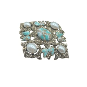 Vintage signierte Sarah Coventry Erinnerung Anstecknadel Brosche Gold 3" x 2,5" - Bild 1 von 3