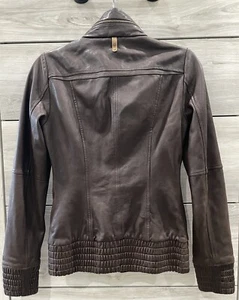 MACKAGE ARITZIA JACKET LAMBSKIN LEATHER KHAKI/BROWN ZIPPER HOOD BOMBER COAT XS - Picture 1 of 8