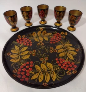 Hand Painted Russian Plate Cups Set Light Weight Wood  - Picture 1 of 5