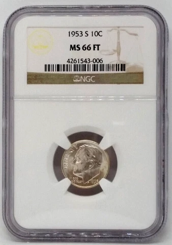 1953-SRoosevelt Dime, 10c - Graded NGC MS66 FT Cover