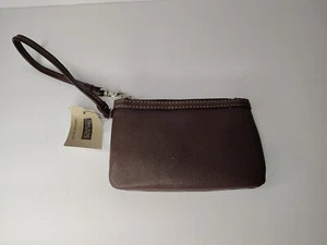 Women Wilson Leather Small Wristlet 4”X 5.5” Brown Zip Close Attached Strap - Picture 1 of 6