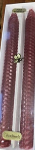 Pure Beeswax Candles Handmade Maroon 9” Tapers - Picture 1 of 6