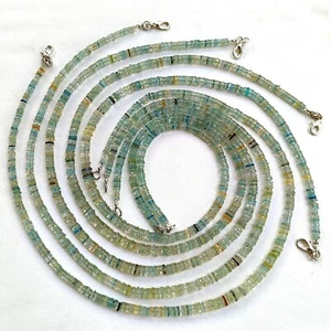 Natural Aquamarine Gems 4 to 6 mm Size Smooth Heishi Rondelle Beads 18" Necklace - Picture 1 of 11