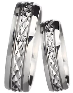 His And Hers Diamond Cut Titanium matching Wedding Engagement COUPLE Ring Set - Picture 1 of 6