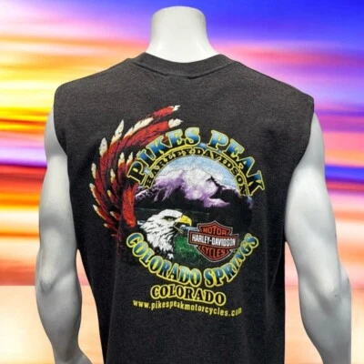 Vintage Harley Davidson Motorcycles Pikes Peak Colorado Springs Sleeveless Shirt - Image 1 of 4