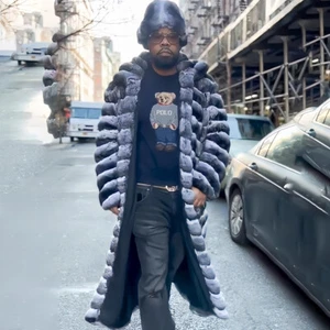Fashion Warm Jackets Men's Genuine Real Rex Rabbit Fur Coats Chinchilla Overcoat - Picture 1 of 7