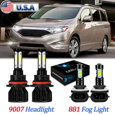 For Nissan Quest 2000-2002 6000K Combo 4PC LED Headlight Hi-Lo + Fog Light Bulbs - Image 1 of 4