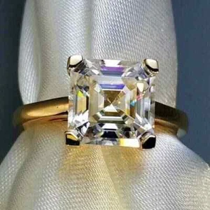 2.00Ct Asscher Cut Lab Created Diamond Engagement Ring 14K Yellow Gold Plated - Picture 1 of 7