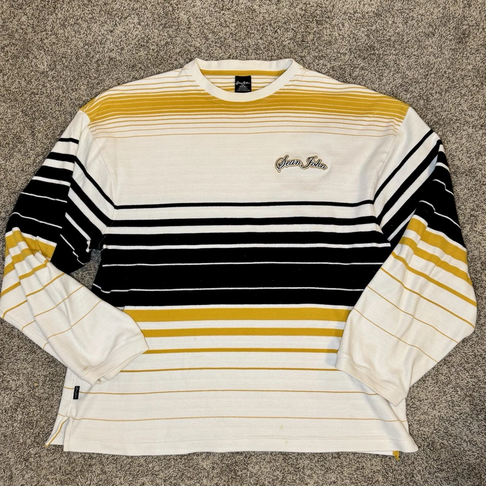 Vintage Sean John Size 3XL Pullover Sweater Striped Hip Hop Crewneck Y2K Logo - Image 1 of 4