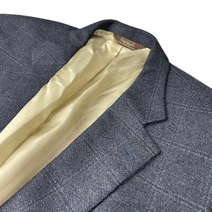 Paul Stuart Men's 100% Cashmere 2-Button Blazer Navy Blue Windowpane Plaid • 48L - Picture 1 of 13
