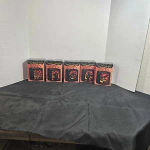Halloween Lot 5 Metal Candle Holders Trick Or Treat Bags Black Metal Glitterey - Picture 1 of 23