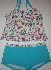 OP - 2PC  FULLY LINED  BATHING SUIT -LOVE, PEACE, HEARTS, BUTTERFLIES - M (7/8 ) - Picture 1 of 2