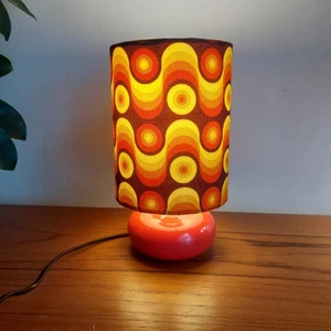 60s 70s retro Table Lamp & base Lampshade bedside Retro Funky Red Orange Cool - Picture 1 of 12
