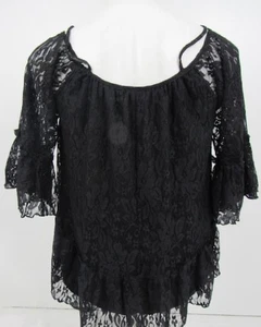 NWT New York & Company Black Lace Blouse Peekaboo Ruffle Sleeves Women's Size M - Picture 1 of 4