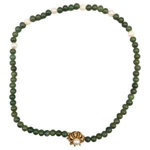 Collar vintage de cuentas de jade de oro de 14 quilates con una perla en el centro - Imagen 1 de 3