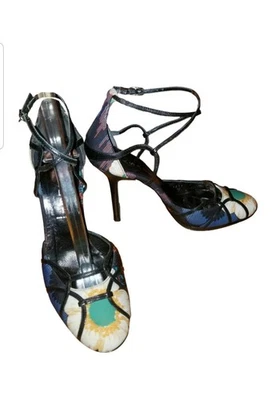 Casadei Stiletto Slingback D'Orsay Strappy Platform Shoes Size 36 Floral Leather - Image 1 of 4