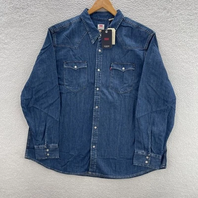 Levis Shirt Mens 3XL Blue The Western Denim Pearl Snap Yoke Cowboy Ranch Work - Image 1 of 4