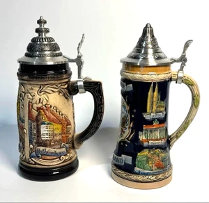 Juego de 2 tazas de cerveza con tapas, diseño retro, hechas en Alemania, decoración de interiores - Imagen 1 de 20