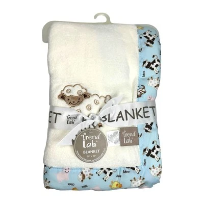 Trend Lab Plush Baby Blanket Farm Animals Embroidered Lamb Cow Pig 30 x 40 NEW - Image 1 of 4