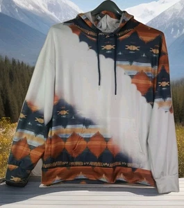 Hoodie Sweatshirt Damen Gr. XL Ethno weiß & mehrfarbig Azteken bequem kuschelig  - Bild 1 von 11