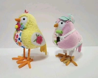 🐦NUEVO SIN ETIQUETAS🐣 SET: 1 GARABATO PINTOR ROSA Y 1 TONO AMARILLO FLORAL FIELTRO PÁJAROS 2025   Foto 1 de 4