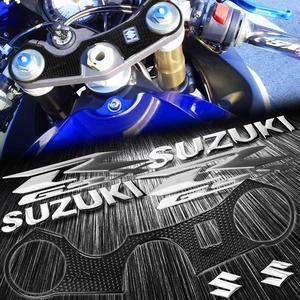 Handle Yoke Cover Black+Chrome Silver 8" Logo+Emblem Sticker 06-23 GSXR 600/750 - Picture 1 of 9