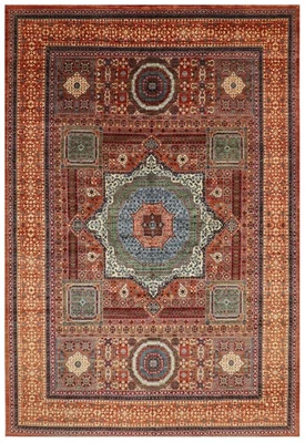 Alfombra naranja mameluco 9 x 12 pies alfombra afgana anudada a mano alfombra de lana teñido vegetal Foto 1 de 4