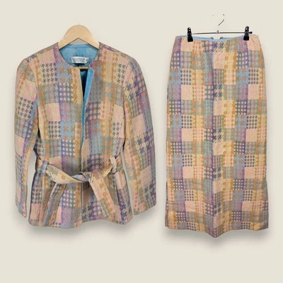 Tannerway by Melba Hobson Tweed Retazos Chaqueta Falda Conjunto Mujeres Talla 12 Lana Foto 1 de 4