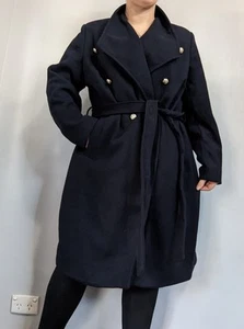 City Chic Sz L Navy Blue Wool Blend Coat / Jacket AS NEW - Picture 1 of 5