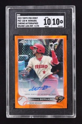 Warming Bernabel 2022 Topps Pro Debut Chrome Autographs Orange Lava Refractors # - Image 1 of 2