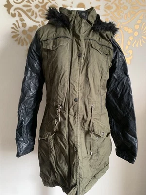 ROCKING REV Parka 16 Hood Coat Faux Fur Quilted Walking Hiking faux leather - Image 1 of 4