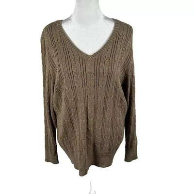 Новый St Johns Bay желтовато-коричневый металлический отлива свитер верхний V шеи кабель трикотажа 1 X повседневный - Изображение 1 из 4
