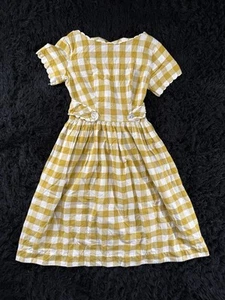 Vintage 50s Montgomery Ward Yellow Gingham Cotton Dress Size 11/12 Made in USA - Picture 1 of 8