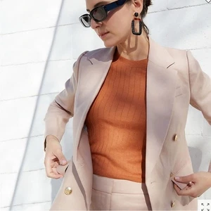 J.Crew Silk Cashmere Ribbed Cropped Crewneck T-Shirt Sweater Top Burnt Orange M - Bild 1 von 7