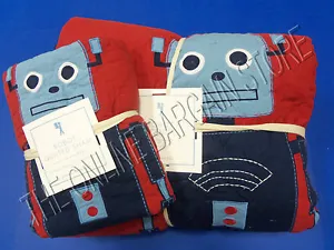 Pottery Barn Kids Retro Robot Applique Embroidered Quilt Twin Euro Sham red def - Picture 1 of 8
